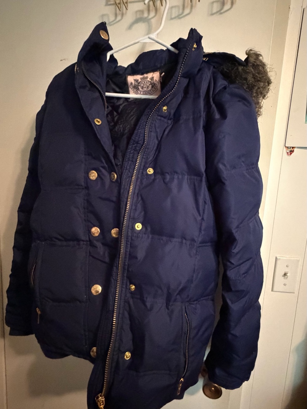 Juicy Couture Navy Puffer Jacket with Gold Hardware